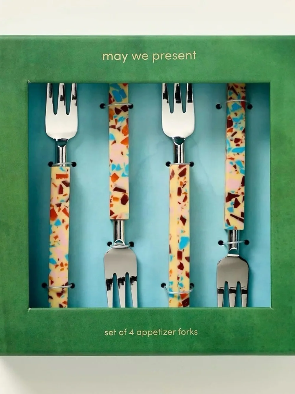 Anthropologie Set of 4 Appetizer Forks with Multicolor Confetti Handles